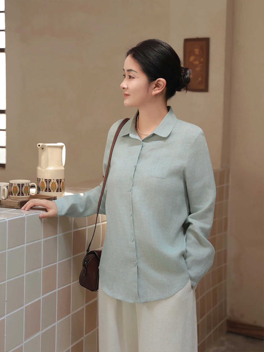 

High-End Han Han irt Women's Long Sve Turn-down Collar Slim Fit Casual Sle Spring 2026 Striped Pattern Button up