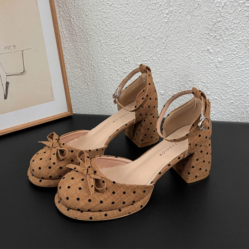 Bow Mary Jane Shoes Women High Heels Shoes Elegant Sandals Summer 2026 Luxury Lolita Dress Shoes Chunky Pumps Zapatillas Mujer
