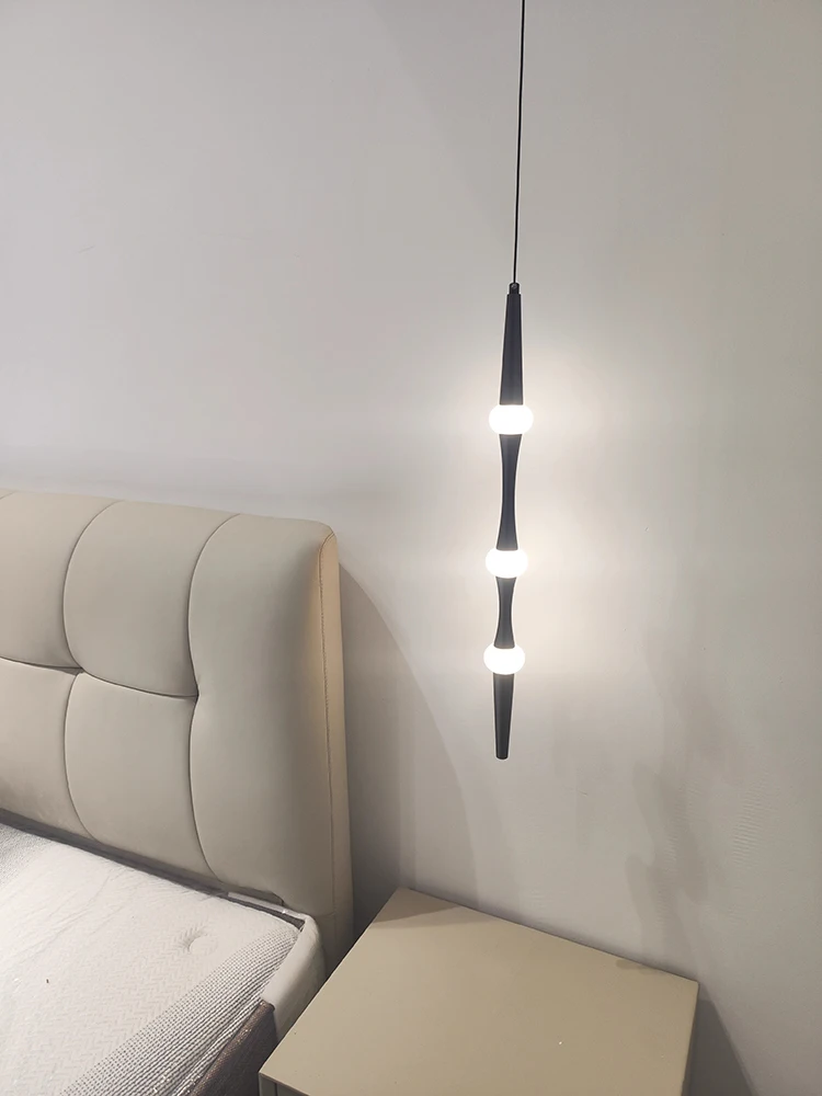 Extremely simple bamboo section long staircase pendant light, minimalist modern duplex bar counter restaurant light