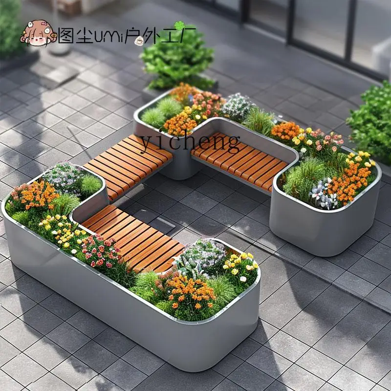 

FY flower bed outdoor garden commercial street planting pedestrian street flower box seat combination