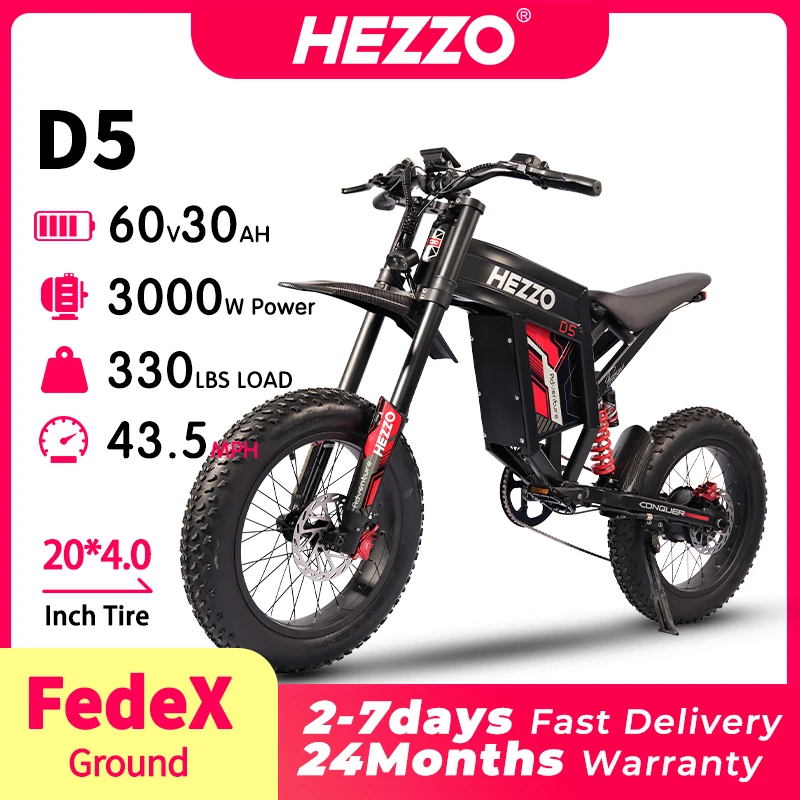 

HEZZO D5 3000W 60V Off-Road Extreme Sports Electric Off-Road Motorcycle 30AH 62-93 Miles IP55 US Stock Free Shipping