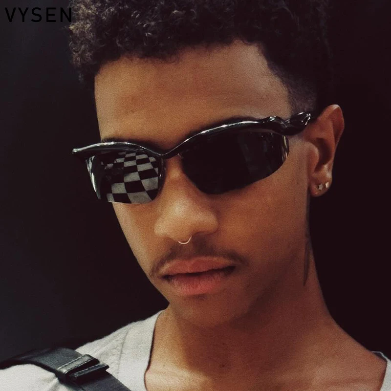 Y2K Punk شبه بدون شفة النظارات الشمسية للنساء والرجال 2025 العلامة التجارية الفاخرة العصرية القط ظلال العيون إطار هندسي UV400 حماية النظارات #4