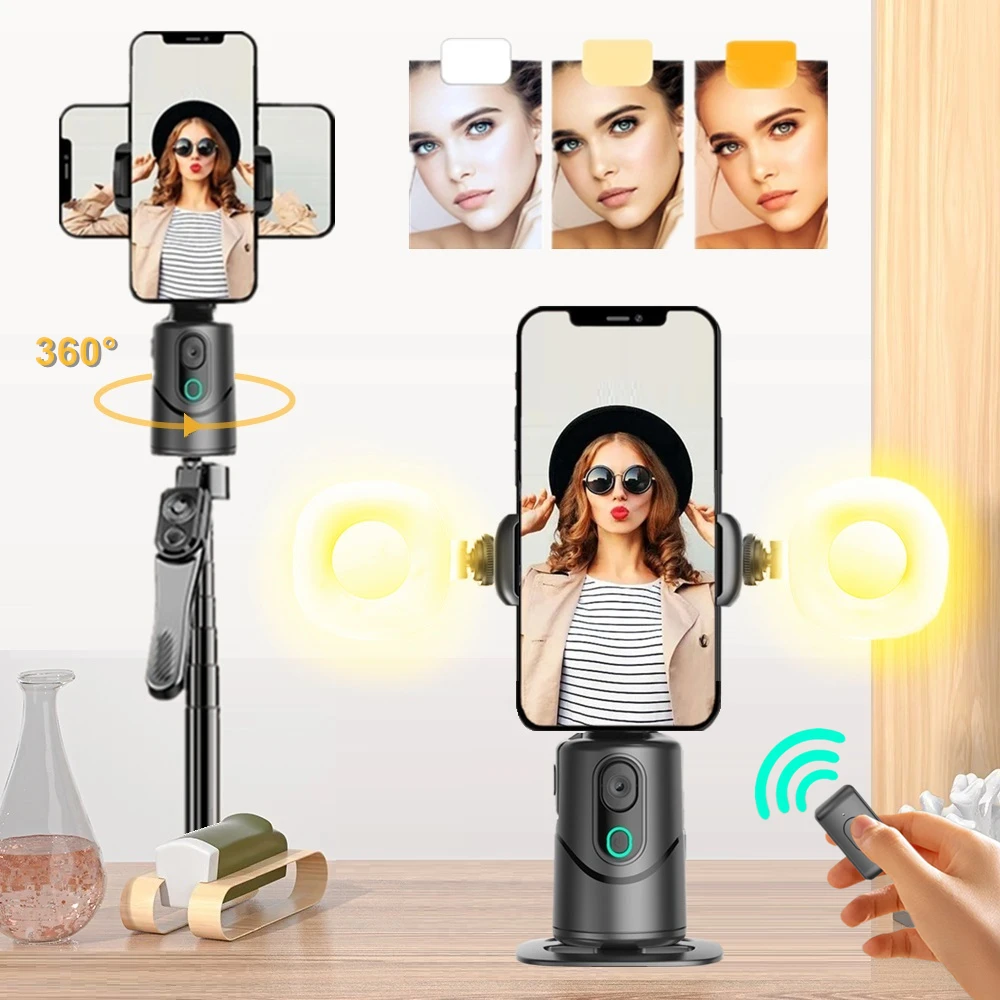 

Desktop 360°Degree Panorama Rotation Gimbal Wireless Auto Face Tracking Selfie Stick Phone Holder with Remote Control Shooting