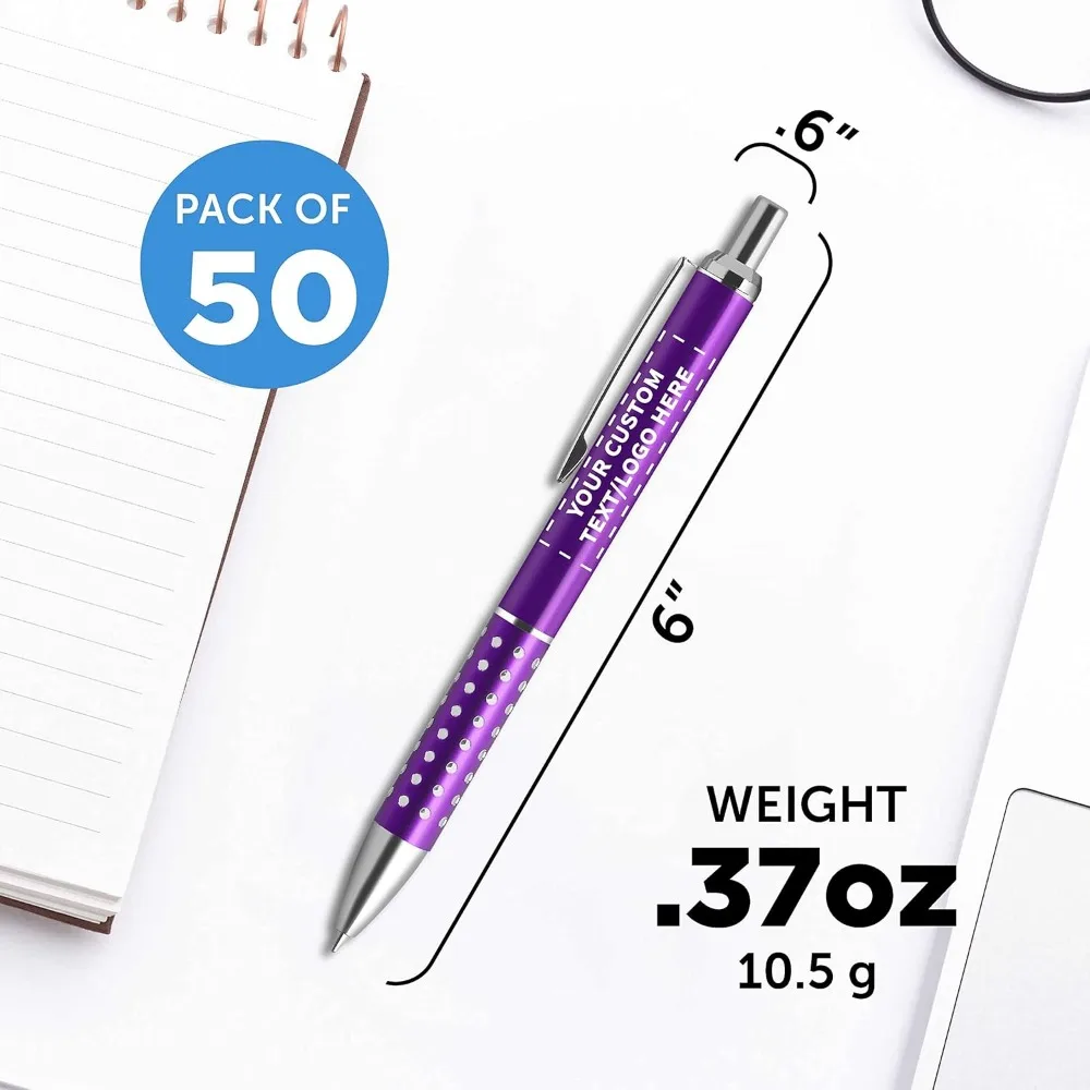 أقلام أرجوانية قابلة للسحب مع لهجات حجر الراين - 50 عبوة، وخيارات نص وشعار مخصصة، وأقلام بلاستيكية للمحترفين #5