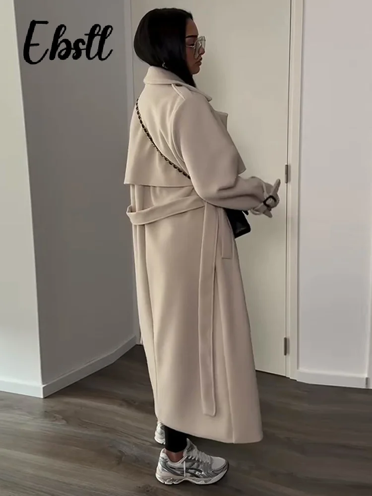 

High Street Lace-up Trench Coat Women's Solid Single Button Turn-down Collar Long Windbreakers 2026 Spring New Lady Chic Outwear