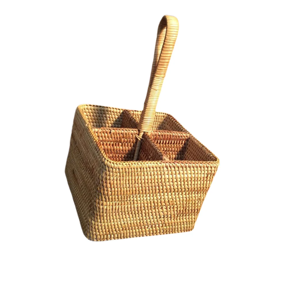 

1Pcs Rattan Tea Table Storage Basket Natural Handmade Lightweight Desktop Organizer Sundry Organizer Large Capacity Kitchen