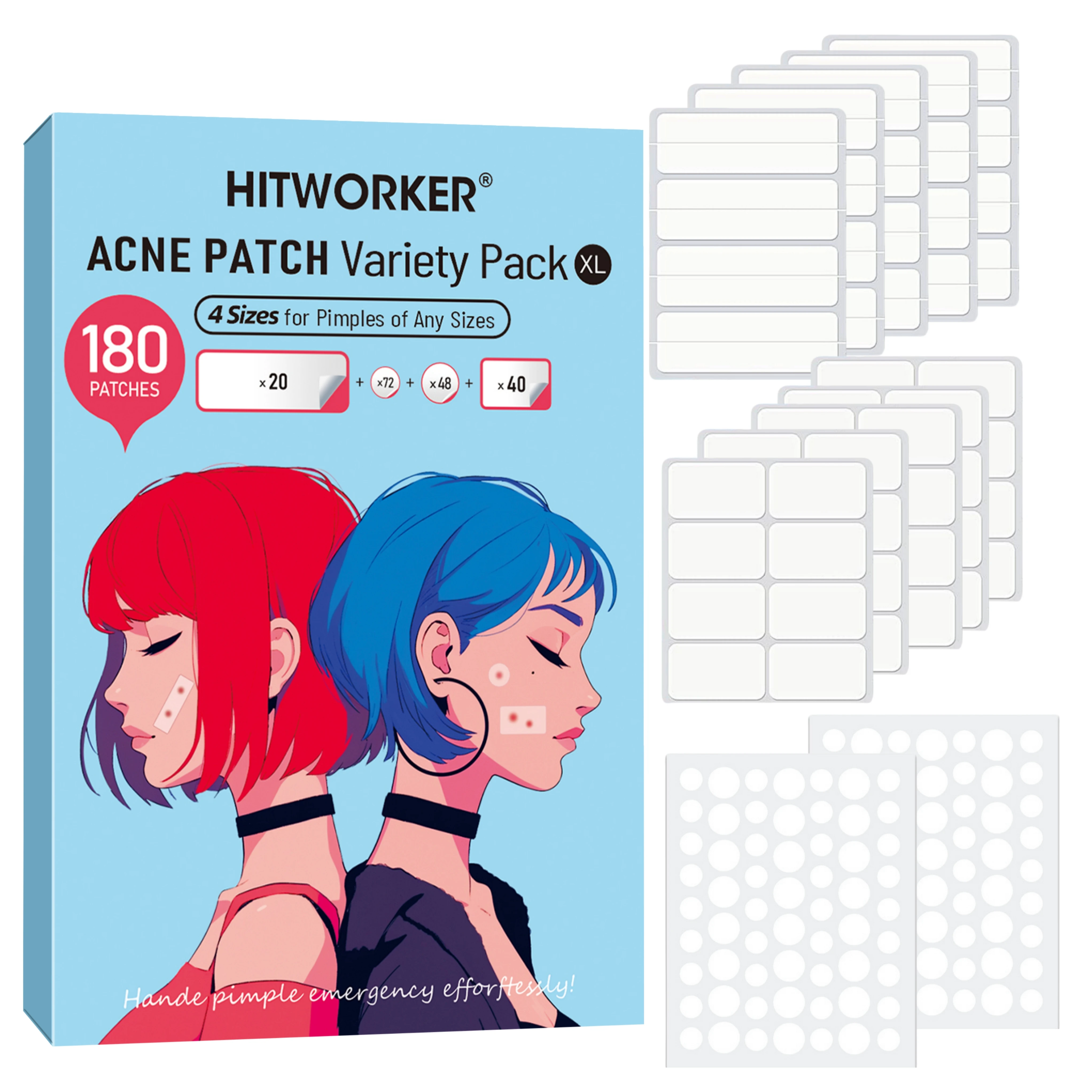 180pcs Hydrocolloid Patches Large Size for Face And Body Free Cut Acne Stickers for Blemish Removal And Wound Healing
