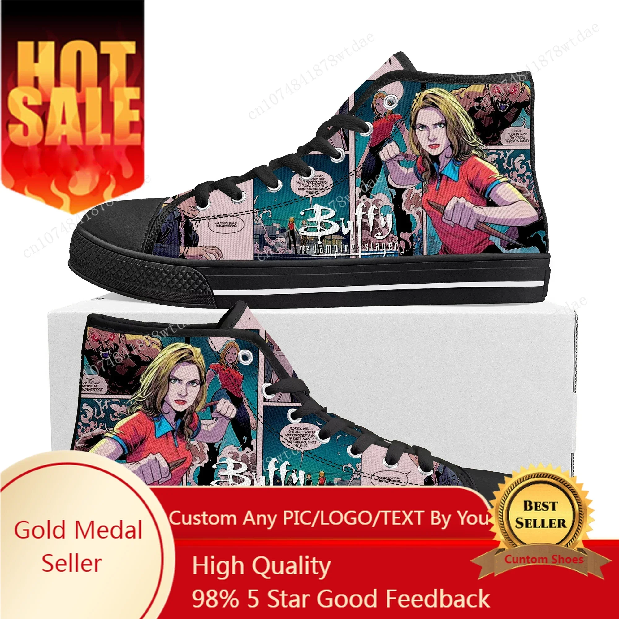 Buffy The Vampire Slayer Cartoon High Top Sneakers Men Women Teenager High Quality Canvas Sneaker Anime Casual Custom Made Shoes