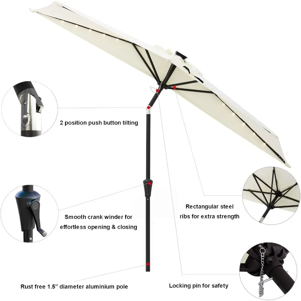 9 Ft Half Round Outdoor Patio Market Wall Umbrella with Solar LED Lights and Tilt