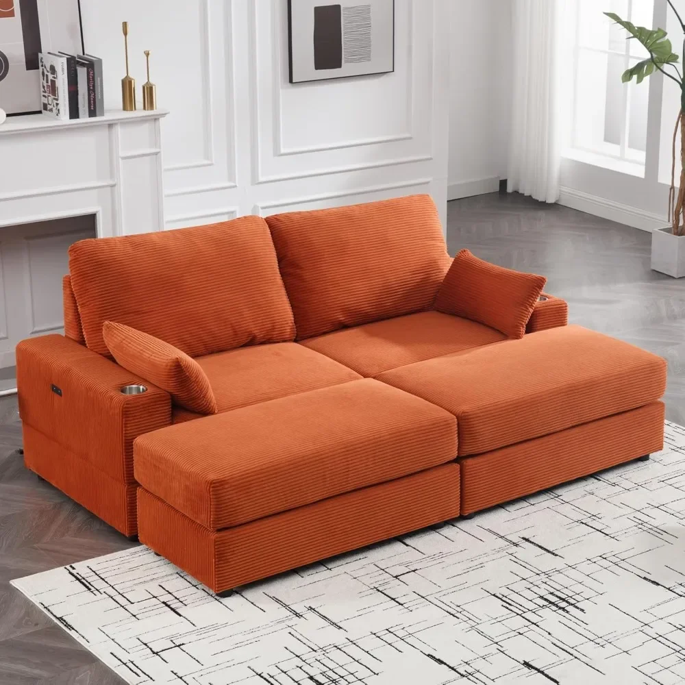 

Sectional Sleeper Sofa with Double Chaise,Modular Cloud Couch with Cup Holders & USB Ports for Living Room Apartment