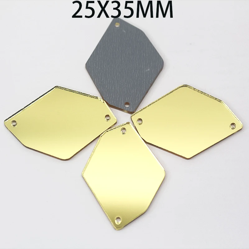 25*35mm Cosmic 100pcs Quality Shape Color Mirror Acrylic Sew On Rhinestones With Holes Acryl Flat Back Mirror Crystal Beads