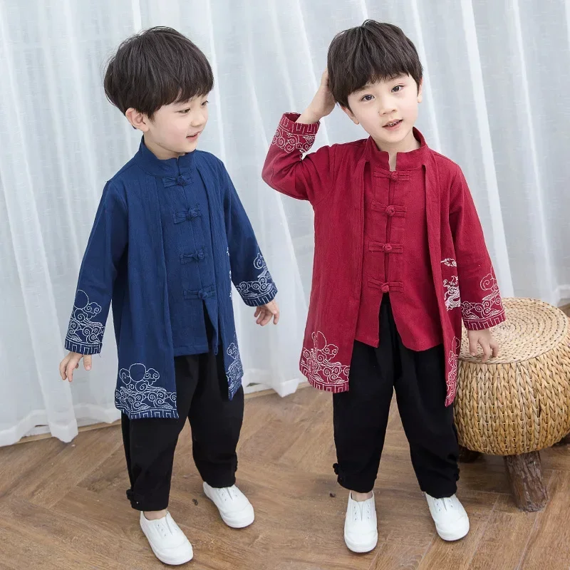 Kids Hanfu Boys Modern Chinese Style Hanfu Baby Tang Suit Children Retro Clothing Improved Wine Red Performance Kung Fu Uniform