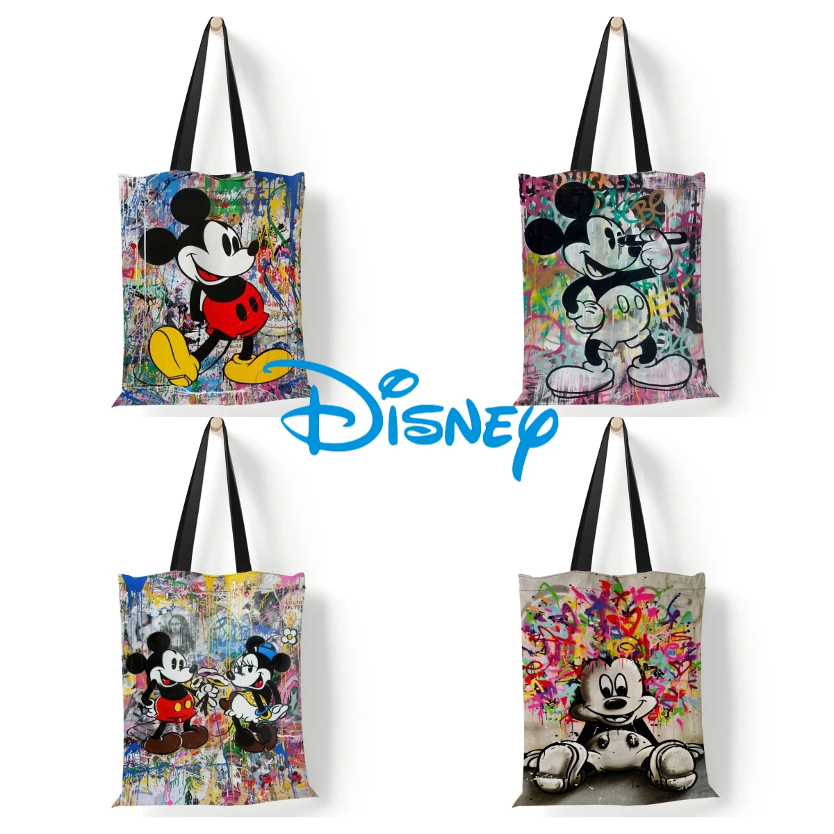 Disney Anime Mickey Mouse Tote Bags Canvas Handbags fHandbag Lightweight Shoulder Bag School bag35x40cm Shopping Bag Girls Gifts