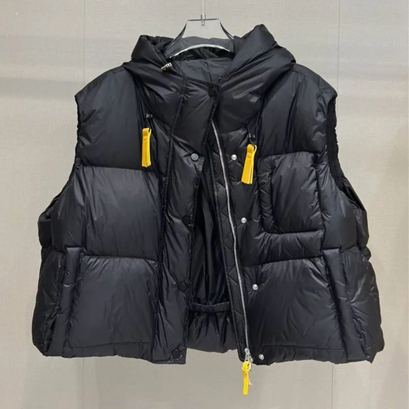 เสื้อกั๊กผู้หญิงแบบมีฮู้ด ดีไซน์ใหม่ ปี 2026  ผ้าฝ้ายบุใยดาวน์ สำหรับฤดูหนาว ทรงหลวม แฟชั่น หนา อุ่น สไตล์เสื้อโค้ท