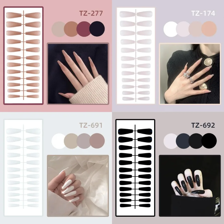 Super Long Ballet Unhas Falsas, Acrílico Brilhante, Acabado Usando Ferramentas, Pressione em Dicas de Unhas, Europa e EUA, 24Pcs por Tira