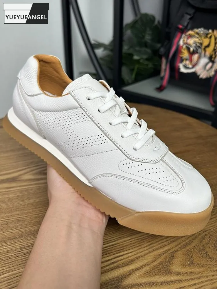 

Дышащая воловья кожа на платформе, увеличивающая рост, износостойкая однотонная мужская удобная повседневная обувь с круглым носком и открытым носком на шнуровке