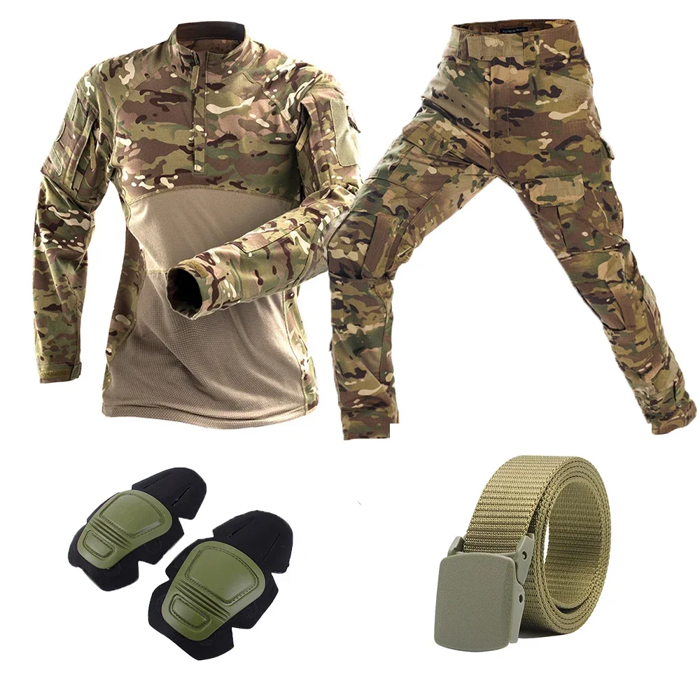 Ternos táticos dos homens camisas de combate, roupa uniforme, camuflagem Tatico Tops, Airsoft Multicam Força, Paintball, caça Calças