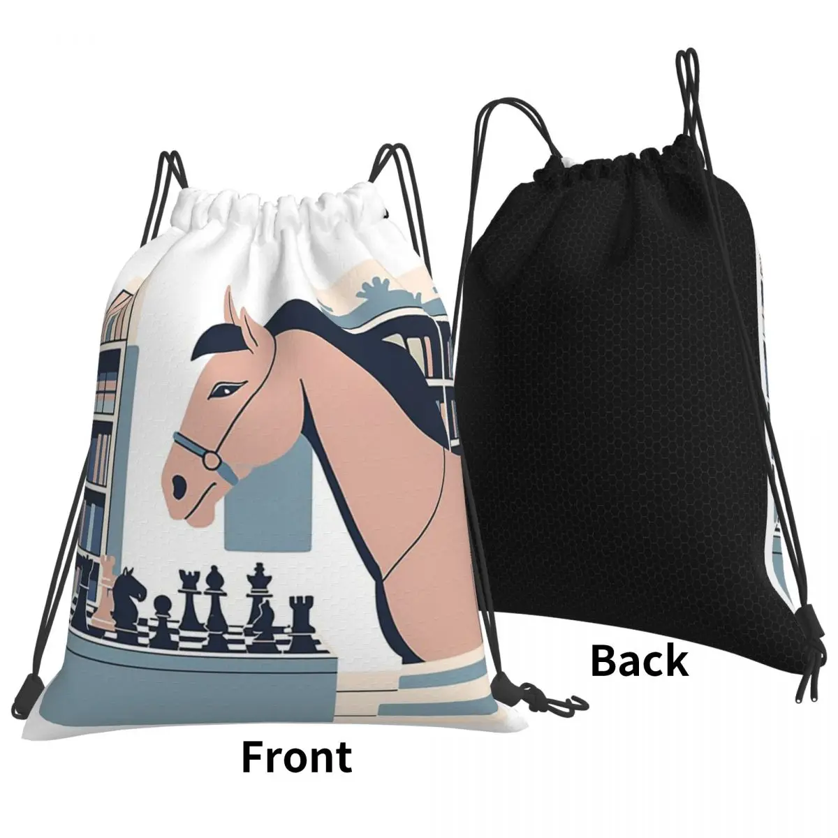 Chess & Horse Backpacks Multi-function Drawstring Bags Storage Bag Book Bags for Man Woman School