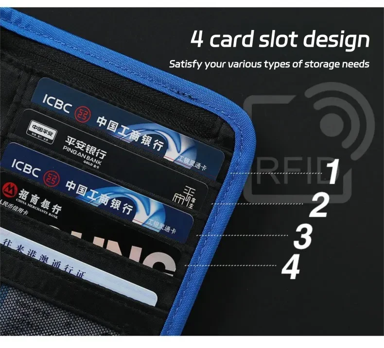 محفظة سفر RFID، حامل جواز السفر، منظم بطاقات الائتمان، حقيبة بسحاب، منظم مستندات مضاد للسرقة، ملحقات السفر