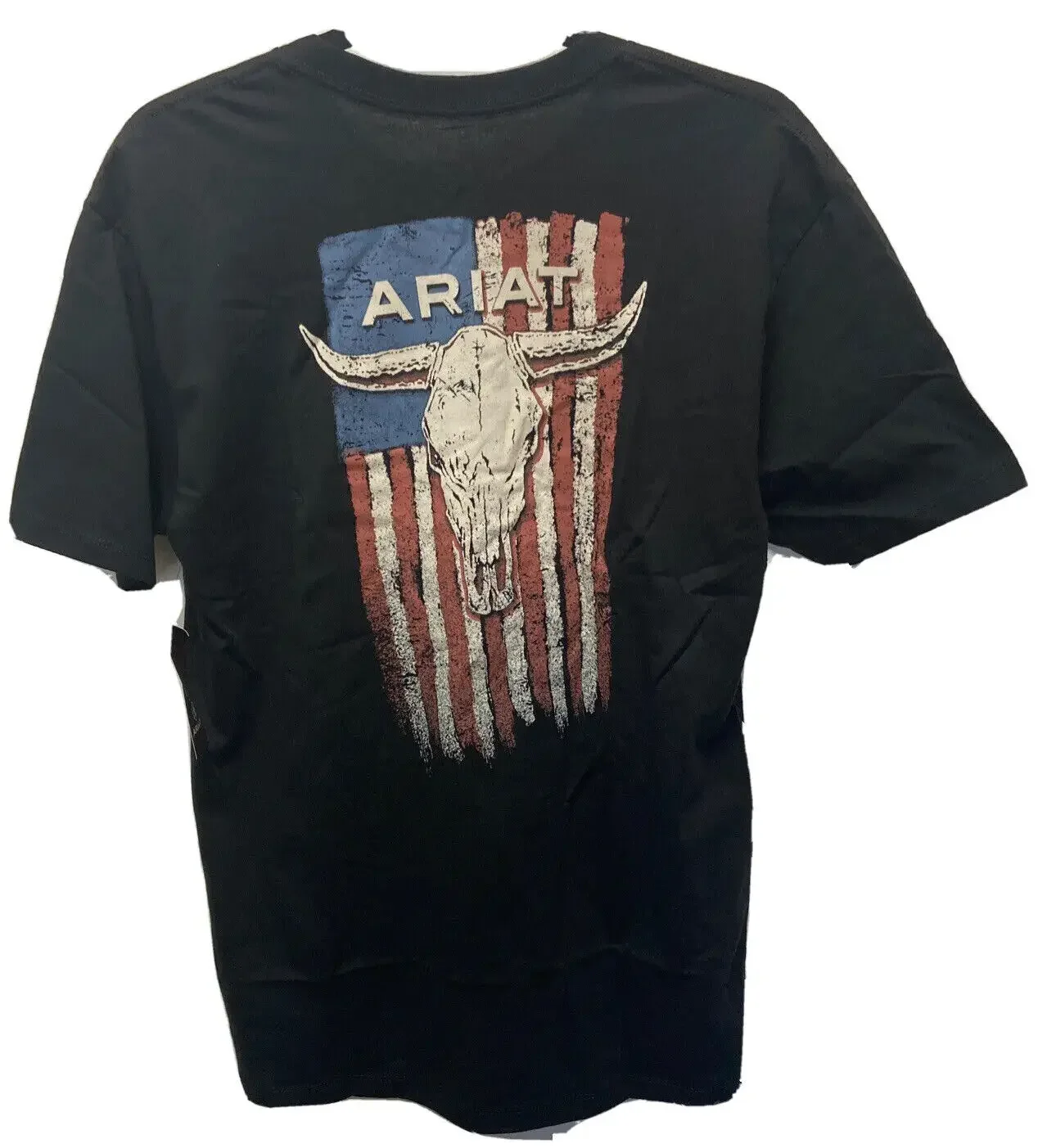 Men\'s Ariat Steer Skull American Flag Short Sleeve Graphic T shirt New M/XL