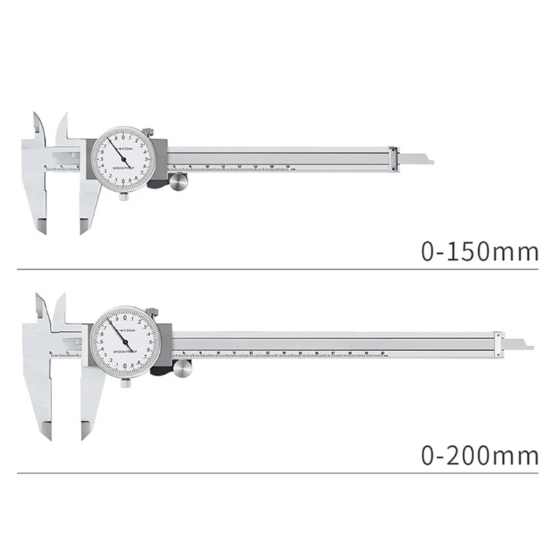 Shockproof 0-150-200mm Dial Caliper Vernier Measuring Micrometer Ruler Stainless Steel Pachymeter Carpentry Tool