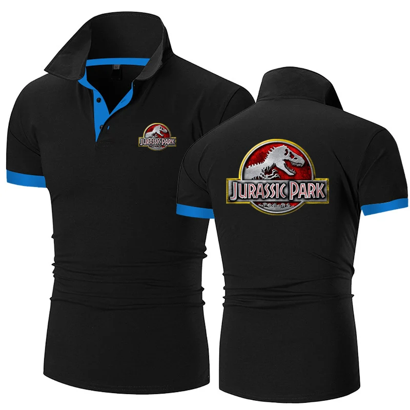 2024 Jurassic Park Summer Business New Printing Men Polo Shirt Solid Color Cotton Short Sleeve Comfortable Casual T-Shirt Tops