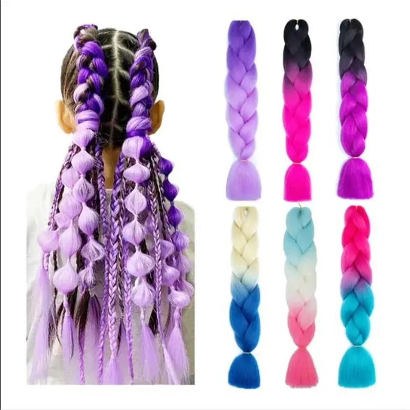 

2PCS/SET Wholesale 24 Inch Twist Crochet Box Bohemian Braids Hair Luxury Synthetic Coloured Yaki Ombre Jumbo Braiding Hair