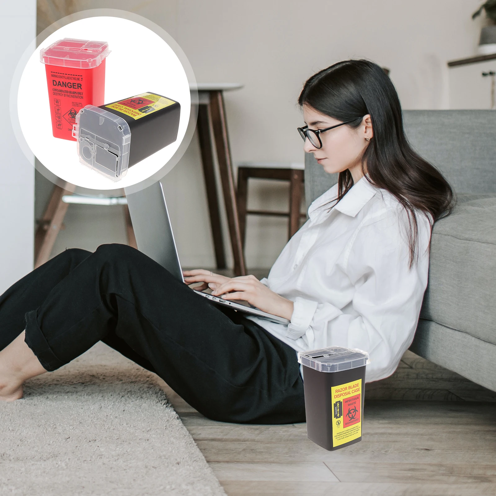 2 قطعة مجموعة الأدوات الحادة دلو قابلة لإعادة الاستخدام حاوية التخلص من الأدوات الحادة البلاستيكية السميكة لصالونات الوشم والمستشفيات والمختبرات #3