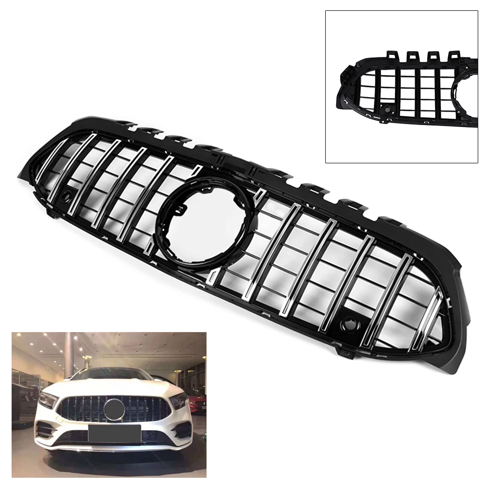 Car Front Radiator Grille For Mercedes-Benz W177 A-Class A200 A250 2019 Silver ABS GTR Style Exterior Moulding Grill