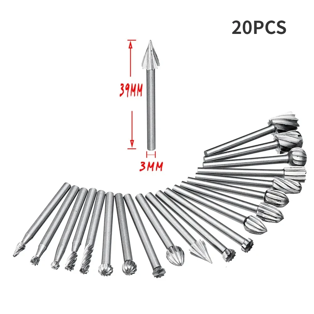 20pcs 3mm Woodworking Carving Milling Cutter HSS Durable HSS Routing Router Drill Bits Universal Wood Working Tool for Dremel