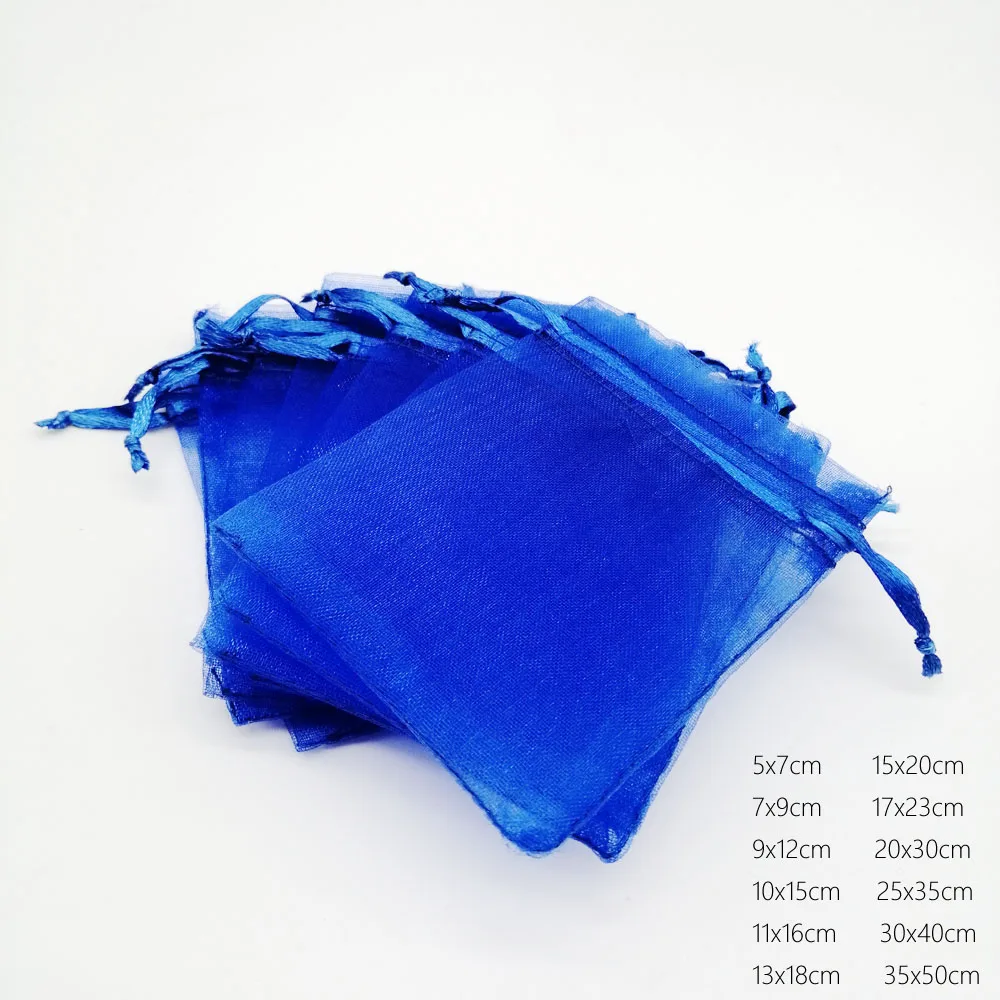 1000pcs Candy Supplies Organza Drawstring Pouch Royal Blue Gift Bags Sachet Packaging Christmas Party Favors Wedding Display Diy