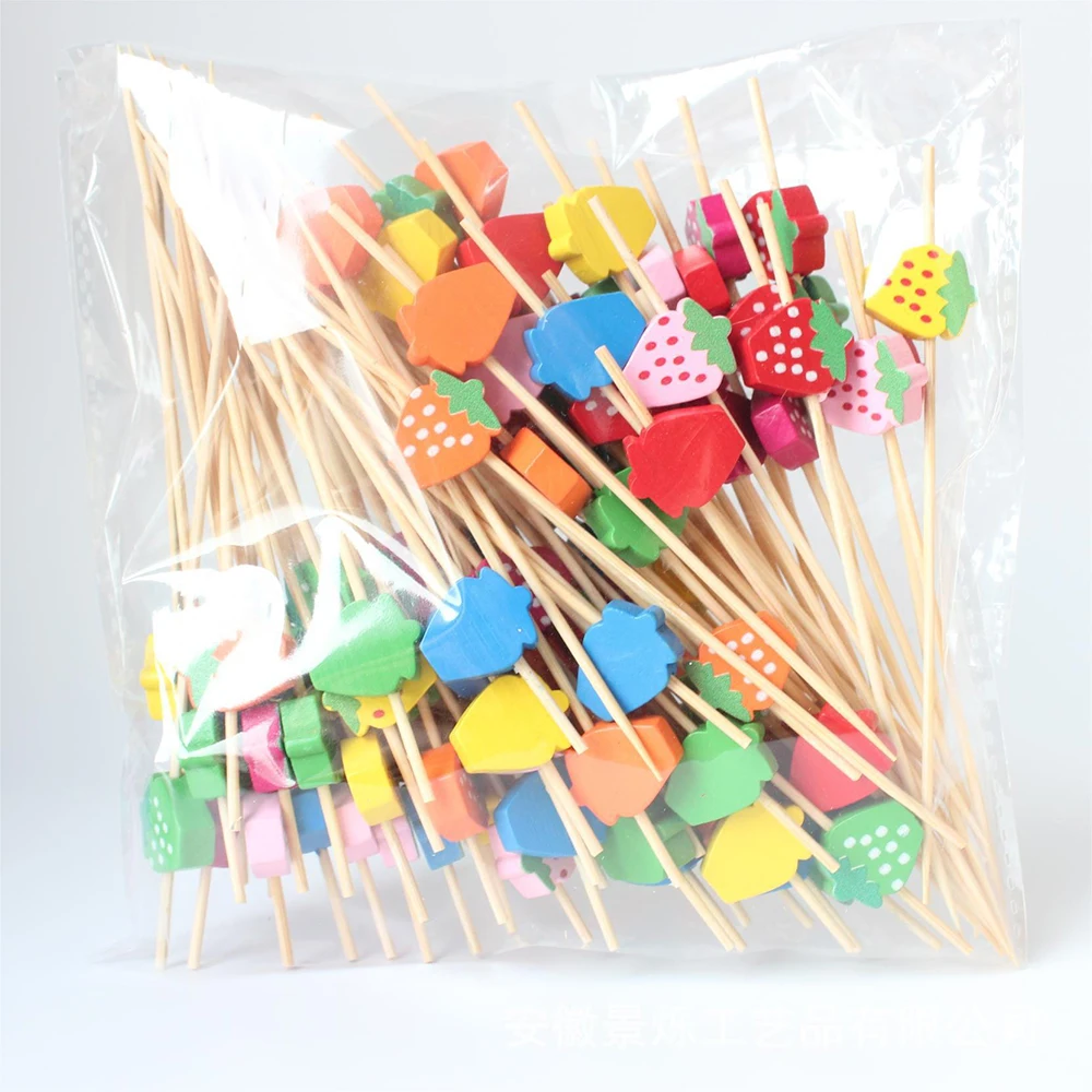 

100Pcs Disposable Bamboo Skewer Sandwich Toothpicks Cupcake Picks Buffet Food Fruit Forks Wedding Birthday Party Cocktail Decor