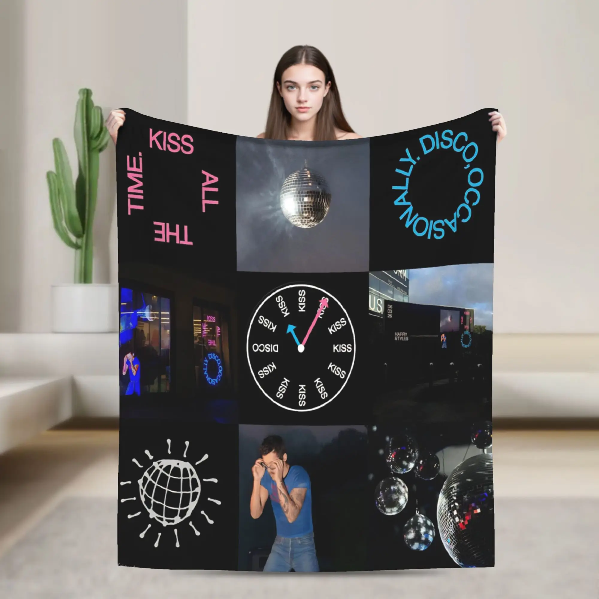 HS Album Kiss All The Time Disco Blanket Fleece Decoration Harrys Music Styles Breathable Throw Blanket for Bed Travel Bedspread