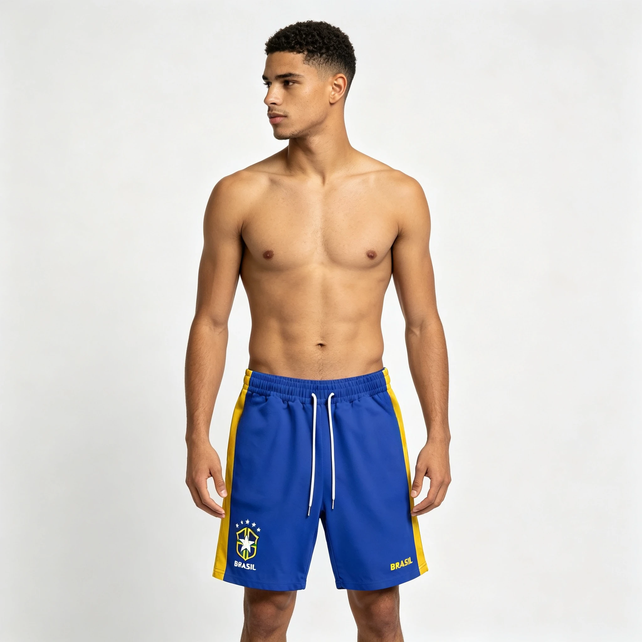Brasil Style Soccer Shorts Blue Yellow Brazil Crest Breathable Streetwear Football Sports Shorts Trend Thin Vacation Shorts Moto