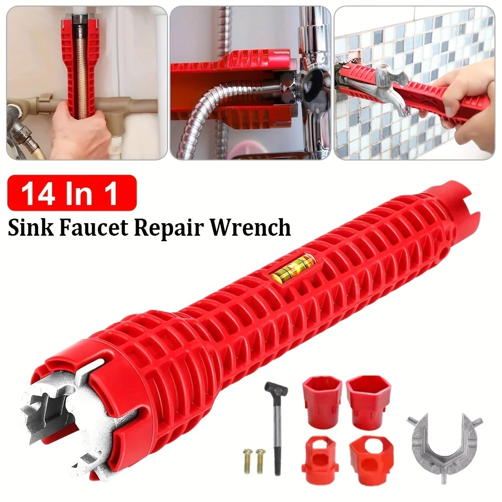 14 In 1 Wrench for Sink Faucet Sanitary Repair Tool with Double-Head Handle, Installer Ratchet Tool Set for Bathroom Sink Faucet