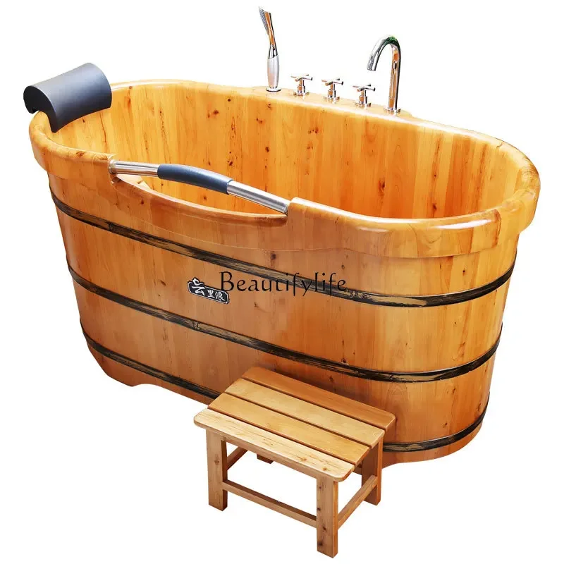 

LJY*Bath Bath Bucket Adult Household Cedar with Faucet Soak Bath Bucket