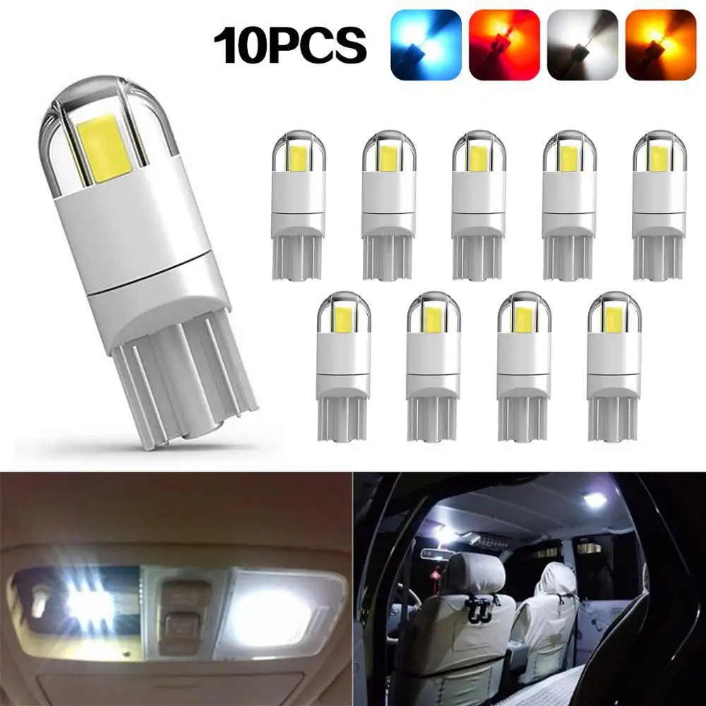 10Pcs T10 LED Bulb W5W 3030 Wedge Lamp 501 2SMD Car Side Light Auto Read Parking Dome Lamp 12V White Amber Red Ice blue