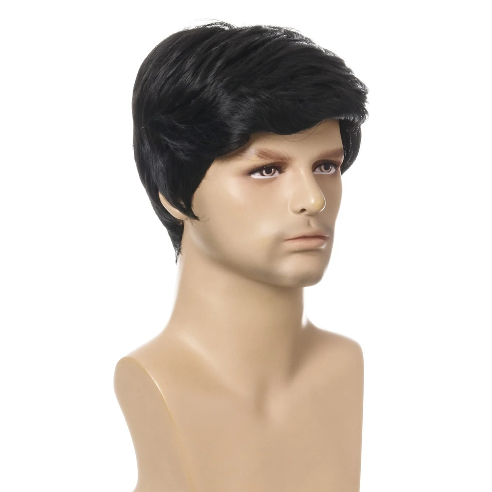 A98TFashion Wig Short Black Male Straight Synthetic Wig for Men Hair Fleeciness Realistic Natural Black Toupee Wigs