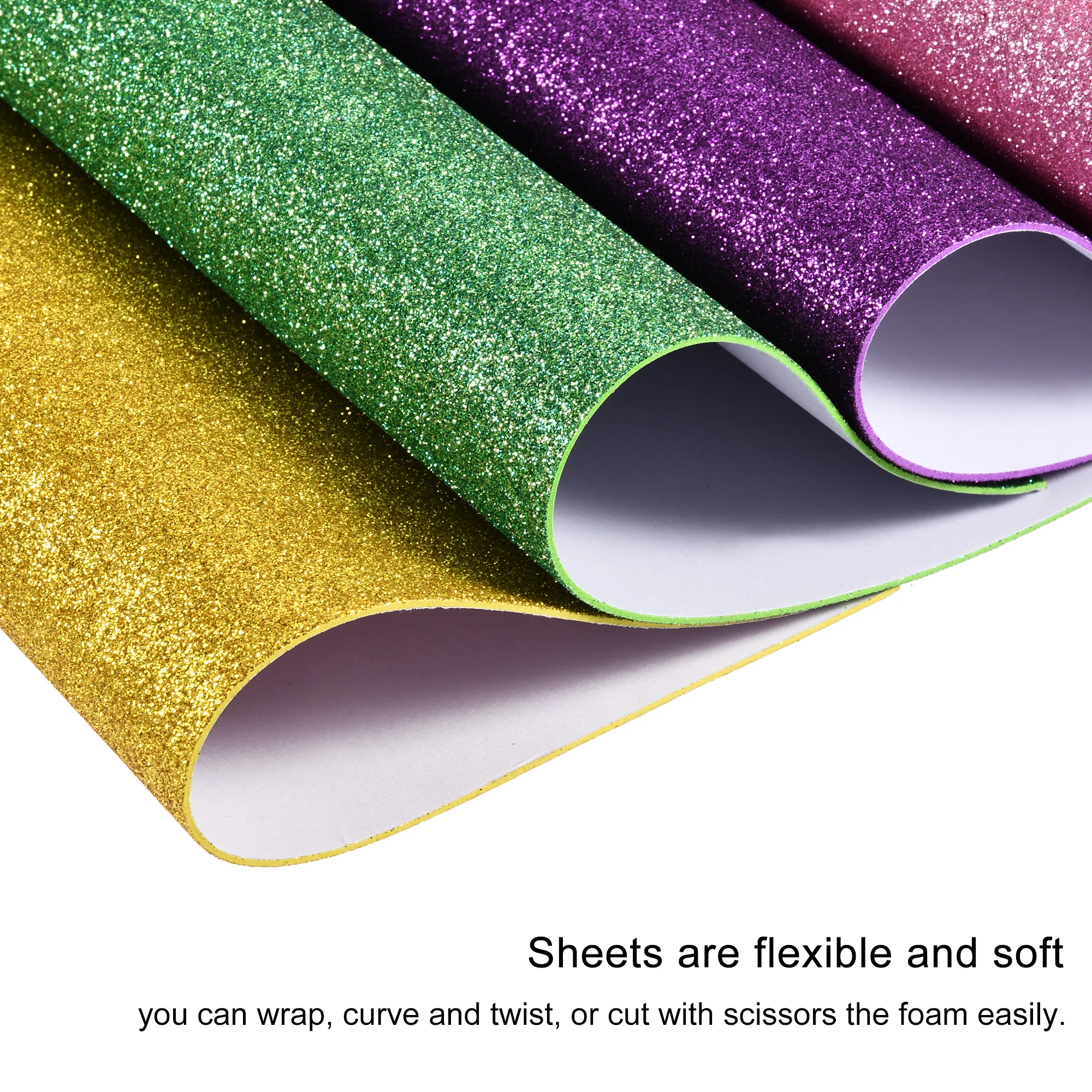 Uxcell 1/2Set 20*30cm Powder Glitter EVA Foam Sheets 2mm Thickness Self Adhesive Back Colorful EVA Foam Sheet DIY Handmade Model