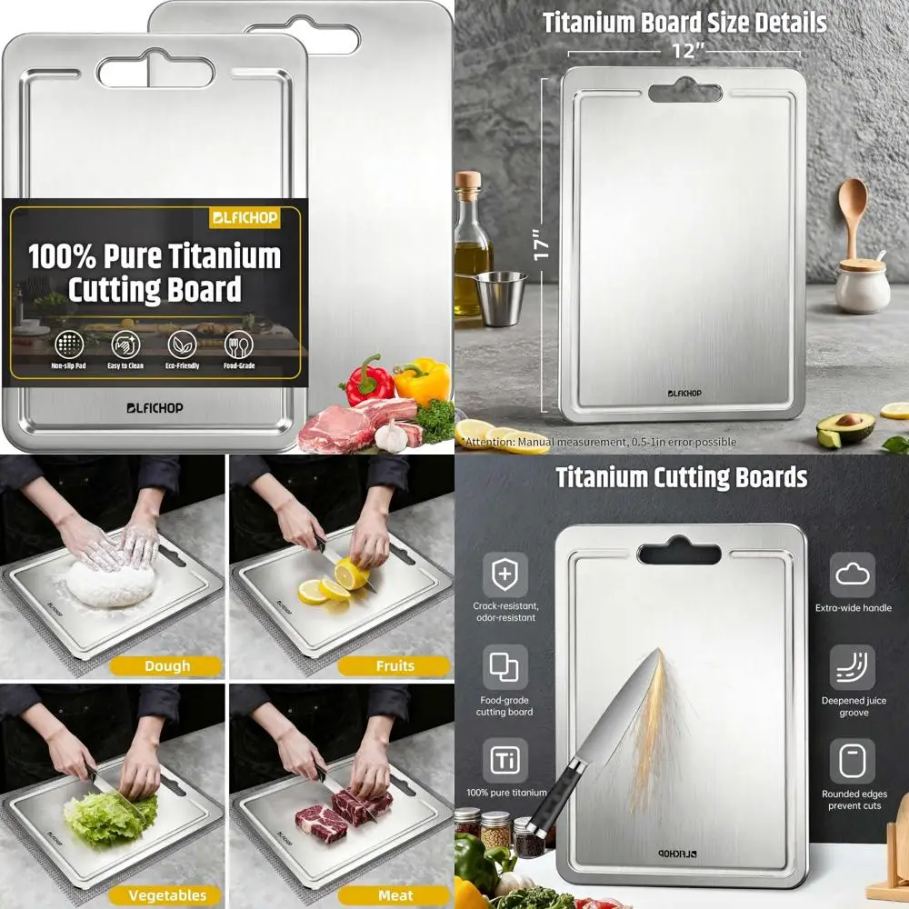 

Двусторонние металлические разделочные доски — 100% чистый титан, нетоксичный, подходит для кухни с канавкой для сока для измельчения мяса и многого другого