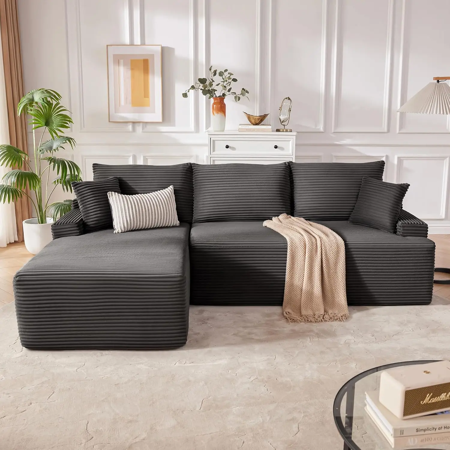 Dark Grey Modular Sectional Sofa, Boneless Loveseat For Living Room, 3-Seater, Customized
