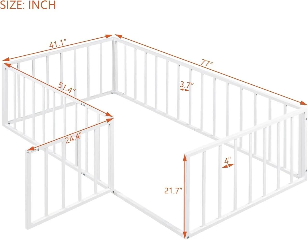 Twin Size Metal Floor Bed Frame with Fence & Door,Montessori Bedframe,No Box Spring Needed,Easy to Install,Bedroom Furniture