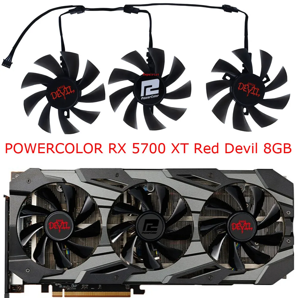 3ピース/セットdiy t129215buグラフィック冷却ファン、gpu vga cooler、Powercolor RX 5700 XT RX5700 Red Devil 8GB、FDC10U12S9-Cの交換