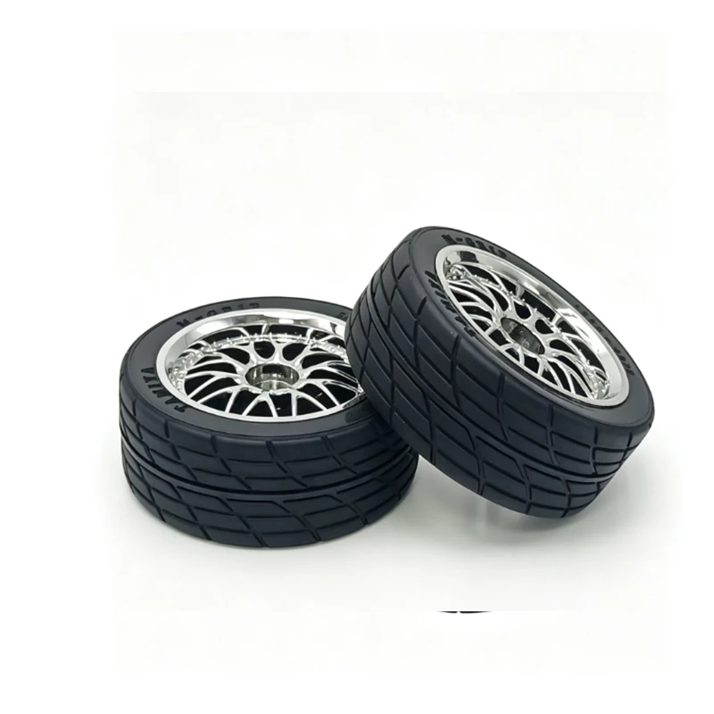 4PCS RC Drift Tires 1/10 Scale Metal Wheel Rims High Grip Hard Pattern Rubber Tyres Set for On Road Racing Car Upgrade Parts