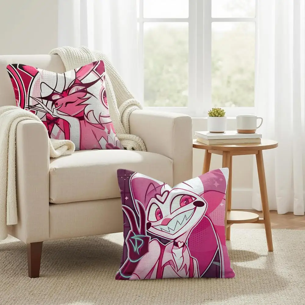 Cartoon H-Helluva Boss Cushion Cover Natural Linen Organic Fabric Double-Sided Printing Sofa Home Decor Gift Pillow Case