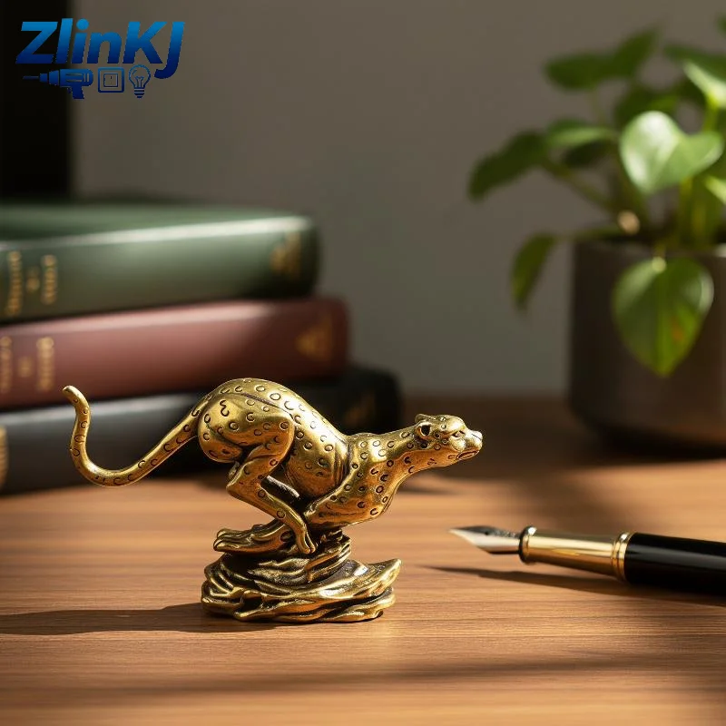 Solid Metal Cheetah Leopard Figurine Desktop Statue Mini Animal Ornament Home Decor Craft Kid Gift
