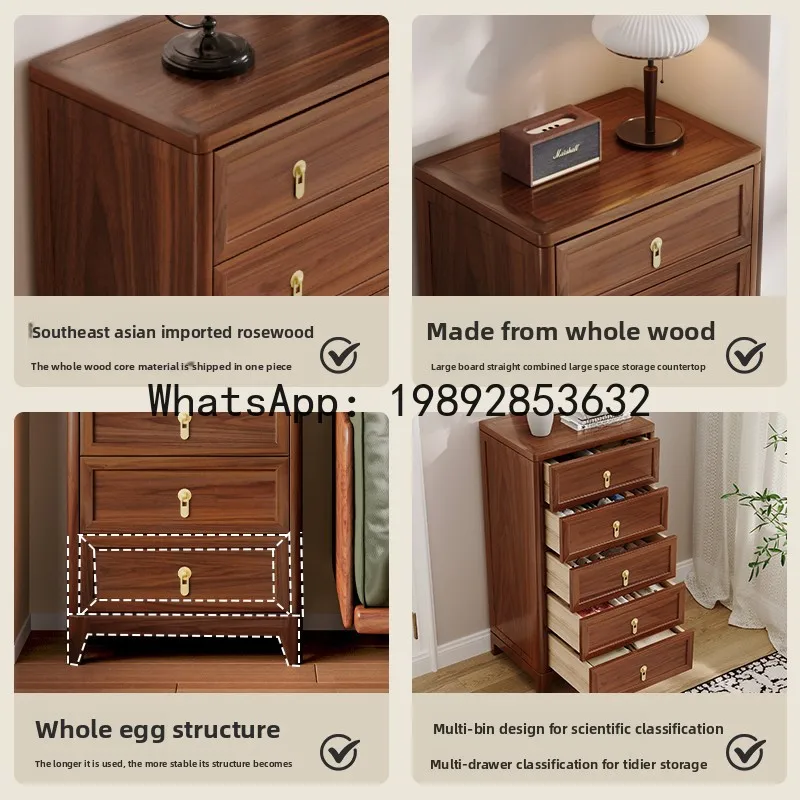 YFY Solid Wood Five-Drawer  Living Room Drawer Wall-Mounted   Side Cabinet Rosewood Mahogany Light Luxury Five-Drawer