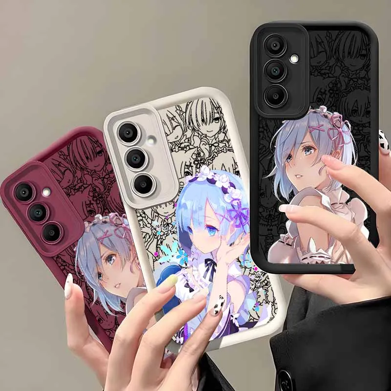 Coque de téléphone en silicone souple avec lanière et motif Rem mignon pour Samsung Galaxy S26 S25 S24 S23 S22 S21 S20 FE Ultra Plus