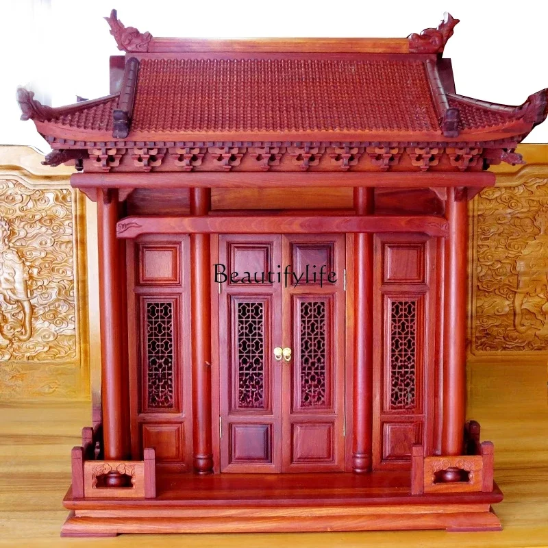 03.ld14 Mahogany antique tabletop shrine with door
