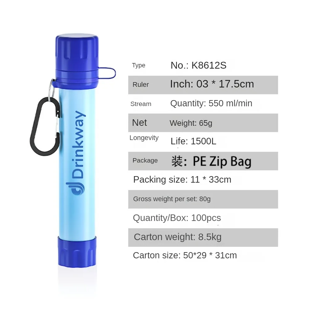 Water Purification Equipment Outdoor Cross-Border Camping Survival Portable Direct Drink Filter 1500L Straw Water Purifier